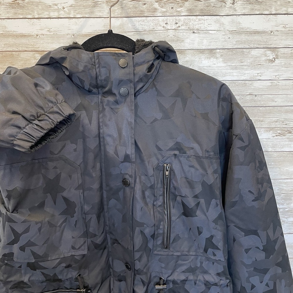 With The Girls Avec‎ Les Filles Womens M Jacket Star Midnight Blue Hood Sherpa